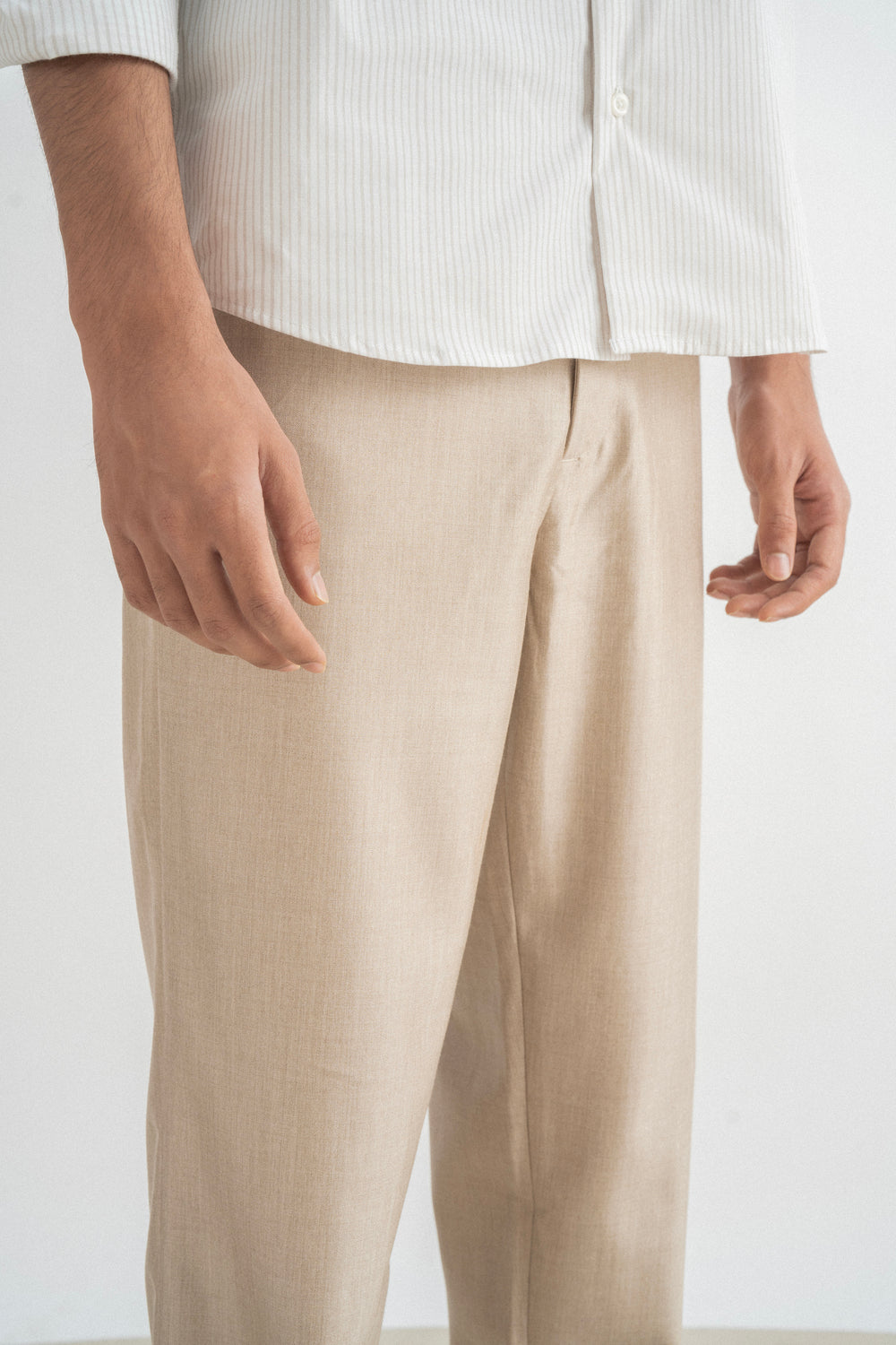 Textured straight fit trousers